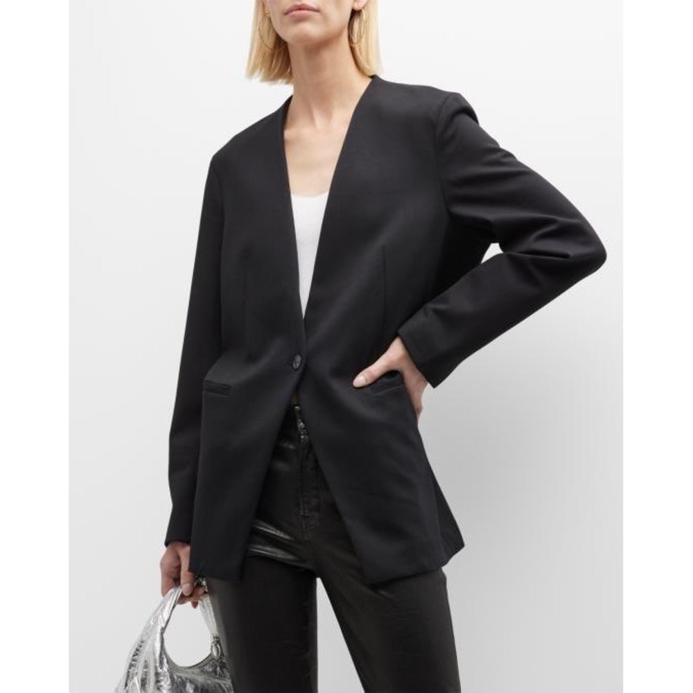 Spanx The Perfect Collarless Blazer Black Stretch Single Button Pocket 1X